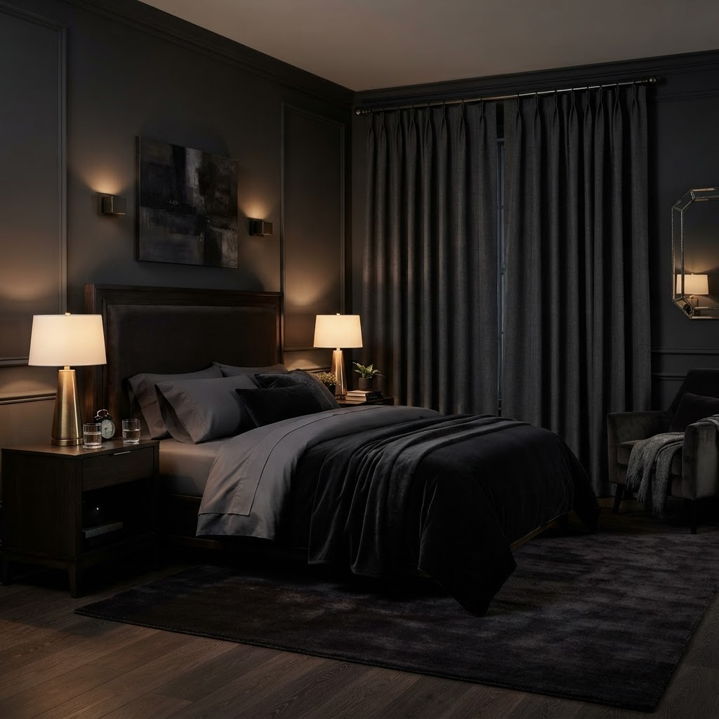 Cortina eclipse blackout en dormitorio elegante